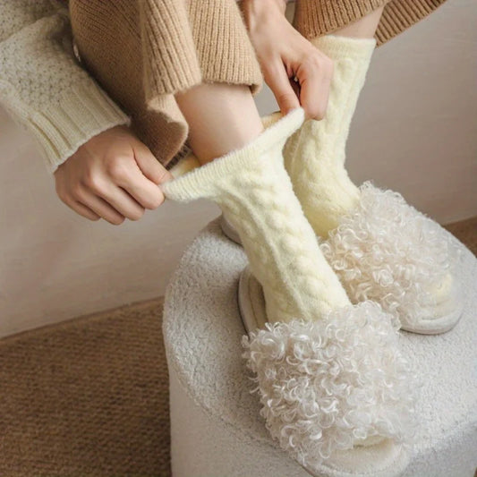 New Soft and Fluffy Fluffy Socks Autumn Winter Thicken and Thickened Macaron Color Mid Calf Sock for Cold Protection Solid Color Peaceful Pleasures Health and Wellness