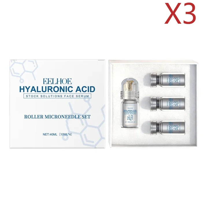 Hyaluronic Acid Face Serum & Microneedle Roller Set 4×10ml