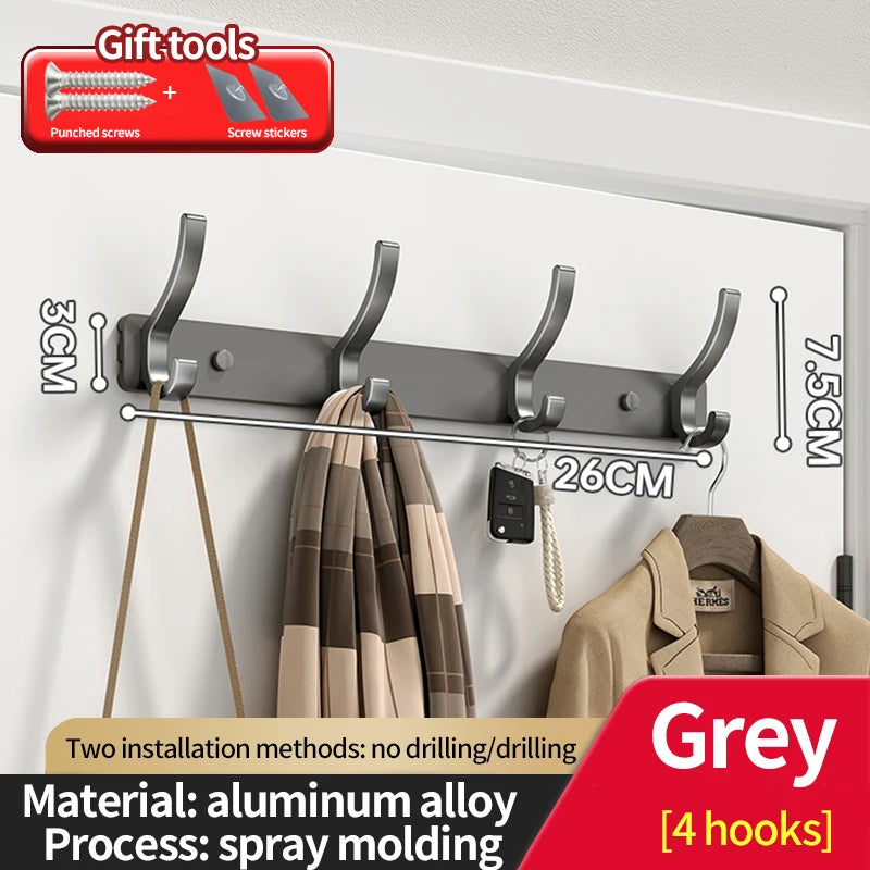 6-Hook Wall Mounted Aluminum Towel & Hat Rack | Door Hook