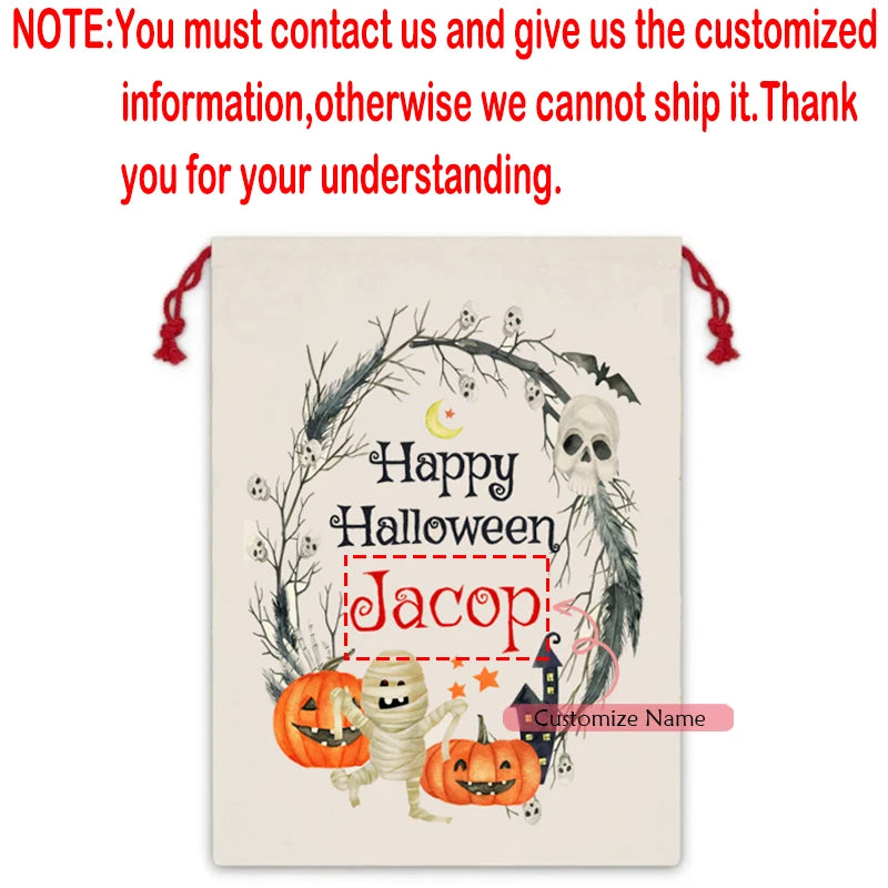 Personalized Halloween Drawstring Candy Bag – Custom Kids Gift Halloween Candy Bag Peaceful Pleasures Health and Wellness custom C 30x40cm