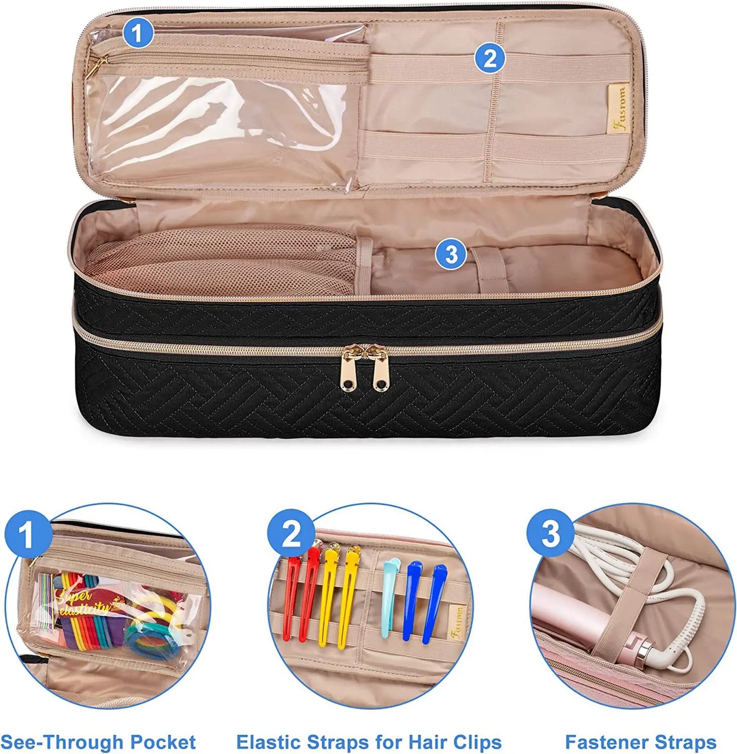 Double-layer travel all-in-one hair dryer storage bag curling wand organizer bag Peaceful Pleasures Health and Wellness