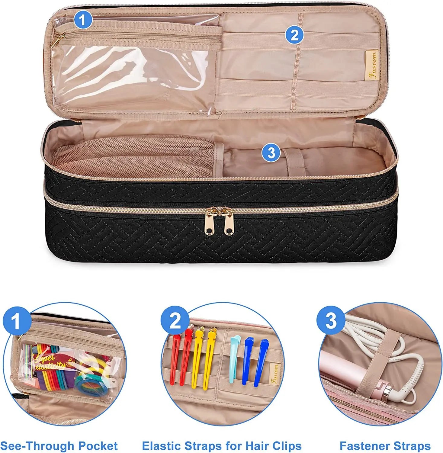 Double-layer travel all-in-one hair dryer storage bag curling wand organizer bag Peaceful Pleasures Health and Wellness
