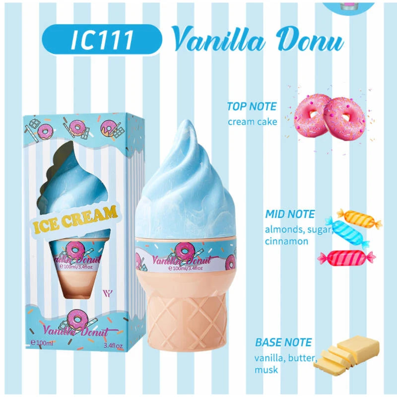 Ice Cream Cute Perfume Brand Long-lasting Eau De Toilette Floral Fruity Citrus Rose Charming Sweet Fragrance Women Body Spray Peaceful Pleasures Health and Wellness Vanilla Donu 100ml