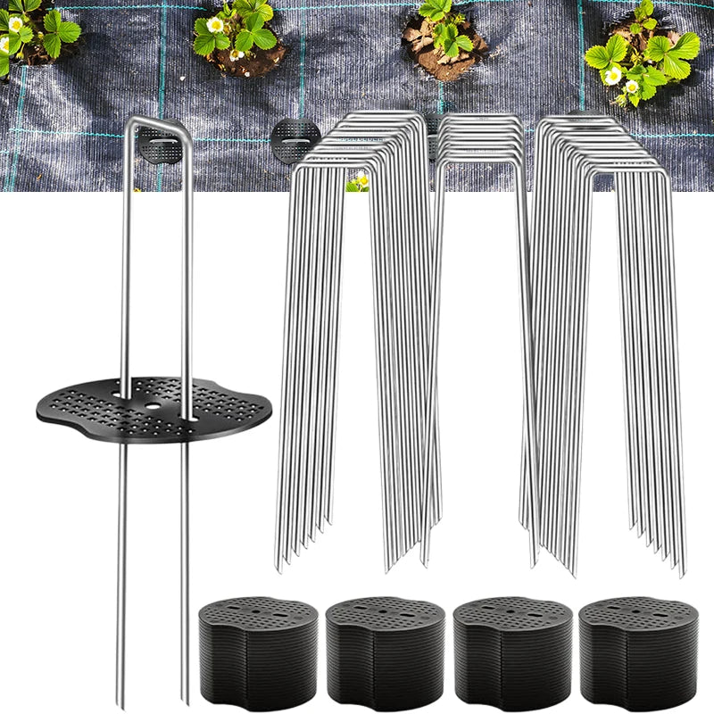 Heavy-Duty U-Shaped Tent Pegs & Ground Stakes with Washers