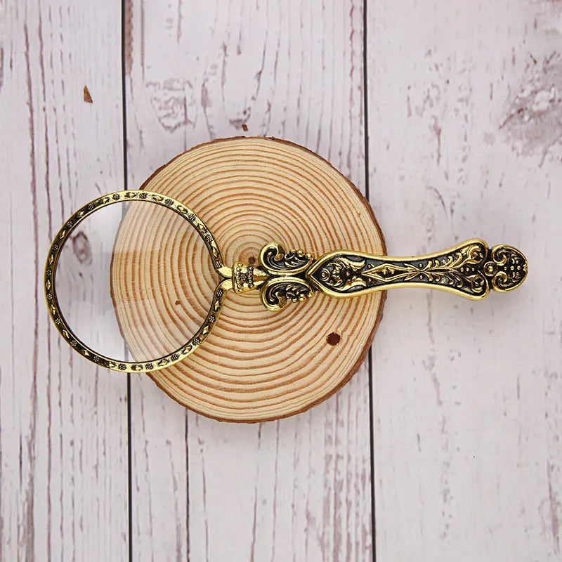 Vintage Metal Handle Reading Magnifying Glass, Portable Handheld Magnifying Glass Peaceful Pleasures Health and Wellness gold