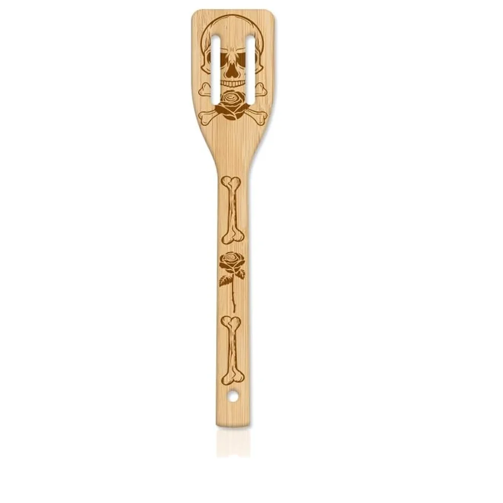 Skeleton Bamboo Cooking Utensils | Gothic Engraved 6-Piece Set Kitchen Utensil Set Peaceful Pleasures Health and Wellness CSpatula 1PCS 30X6cm