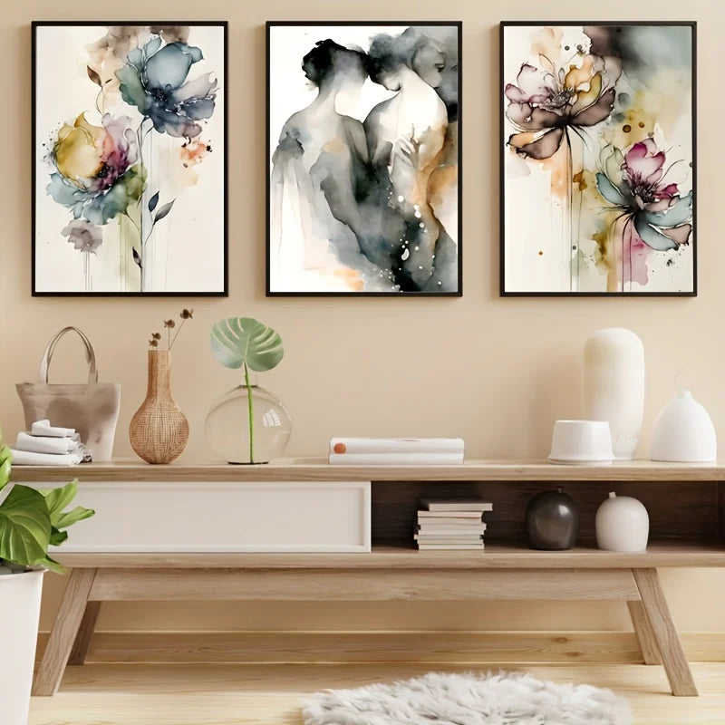 3-Piece Romantic Couple Floral Abstract Canvas Wall Art Set Canvas Wall Art Set Peaceful Pleasures Health and Wellness