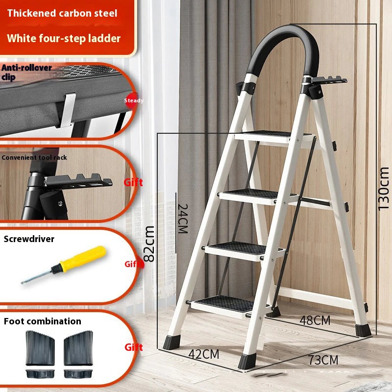 Adjustable Zigzag Folding Ladder 3 4 5 6 Step Thickened Carbon Steel Engineering Ladder Stable Climbing Tool for Home And Garden Peaceful Pleasures Health and Wellness 4 layers White