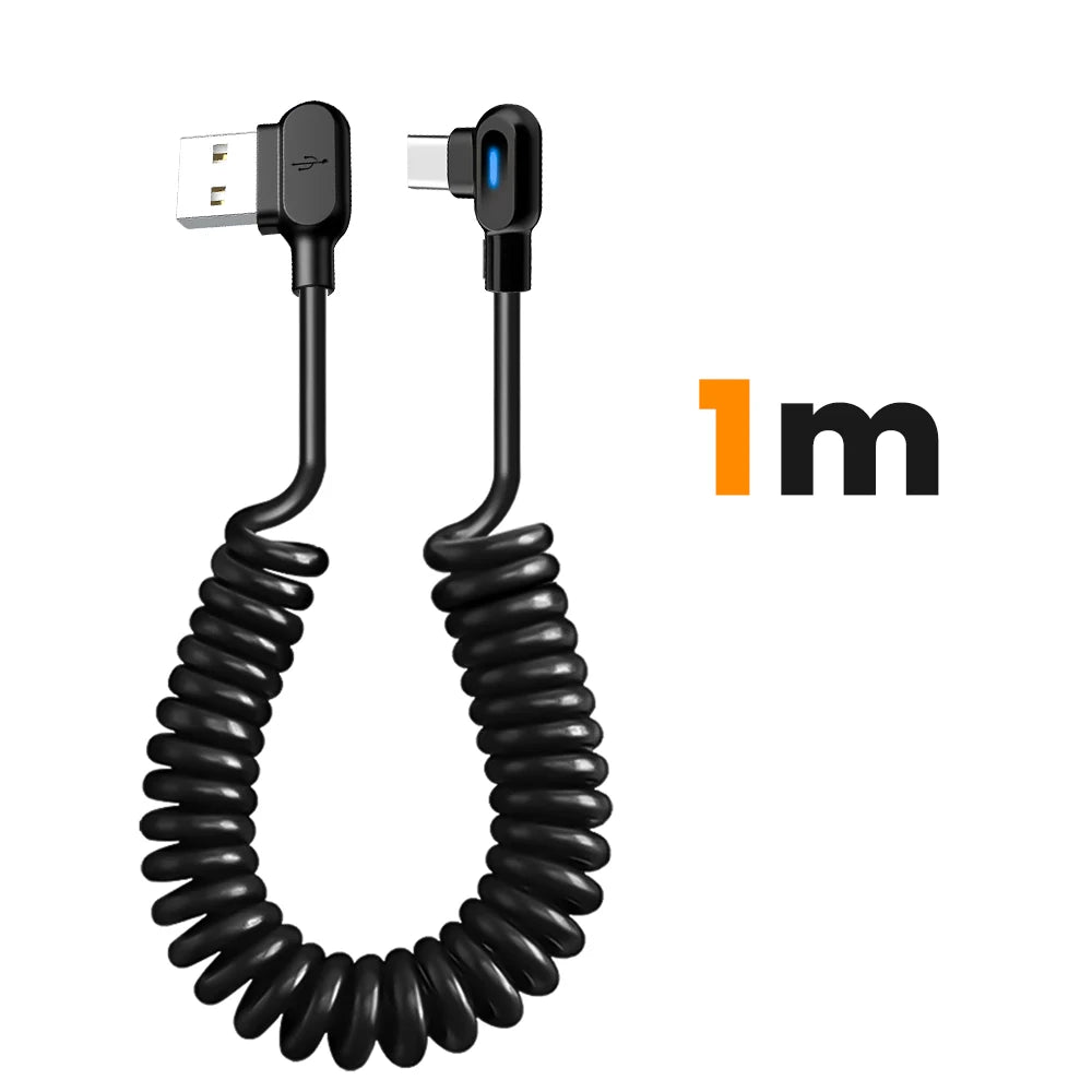 6A Fast Charging Coiled USB C Cable Dual Elbow Retractable Spring Type C Data Cord 1.5M Stretchable for iPhone Samsung Xiaomi Peaceful Pleasures Health and Wellness A-C 1m