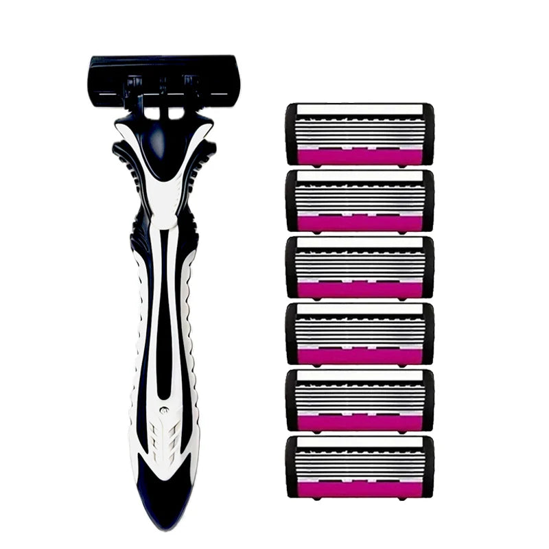 Men's 6-Blade Reusable Razor with Replaceable Head