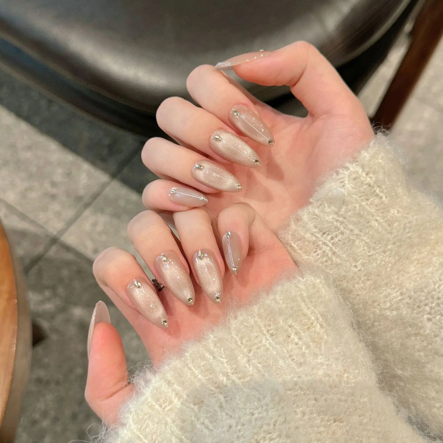 Handmade Press on Nails Ins Simple Nude Pink Cat Eye Fake Nails Full Cover Wearable Sweet Korean Almond False Nail Patches Peaceful Pleasures Health and Wellness