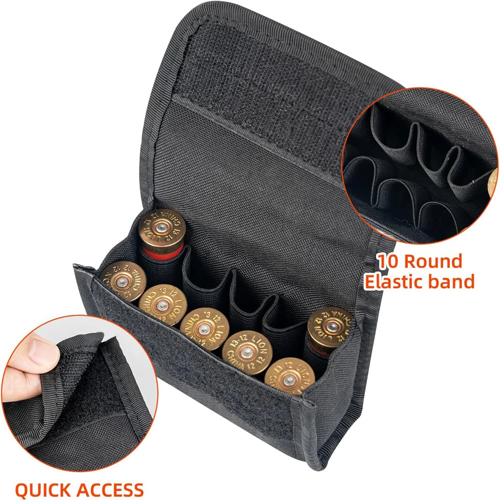 Molle Mounted Shotgun Shell Carrier, 10-Round Capacity Cartridge Holder, Universal 12 Gauge 20G Hunting Shotshell Reload Pouch Peaceful Pleasures Health and Wellness