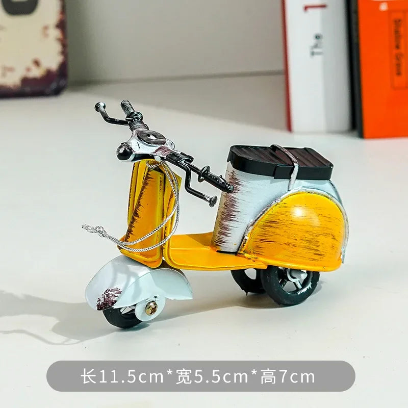Mini Iron Pedal Small Motorcycle Model Handmade Ornaments Creative Small Moto Statue Miniatures Art Crafts Decoration Kids Gift Peaceful Pleasures Health and Wellness Yellow 2