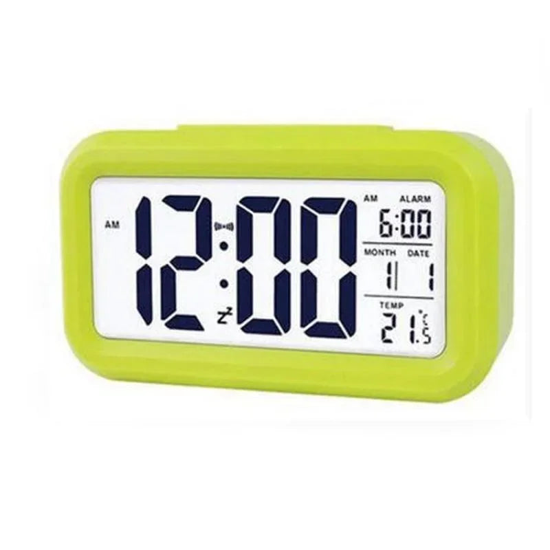Digital LCD Alarm Clock with Calendar Thermometer Peaceful Pleasures Health and Wellness Green