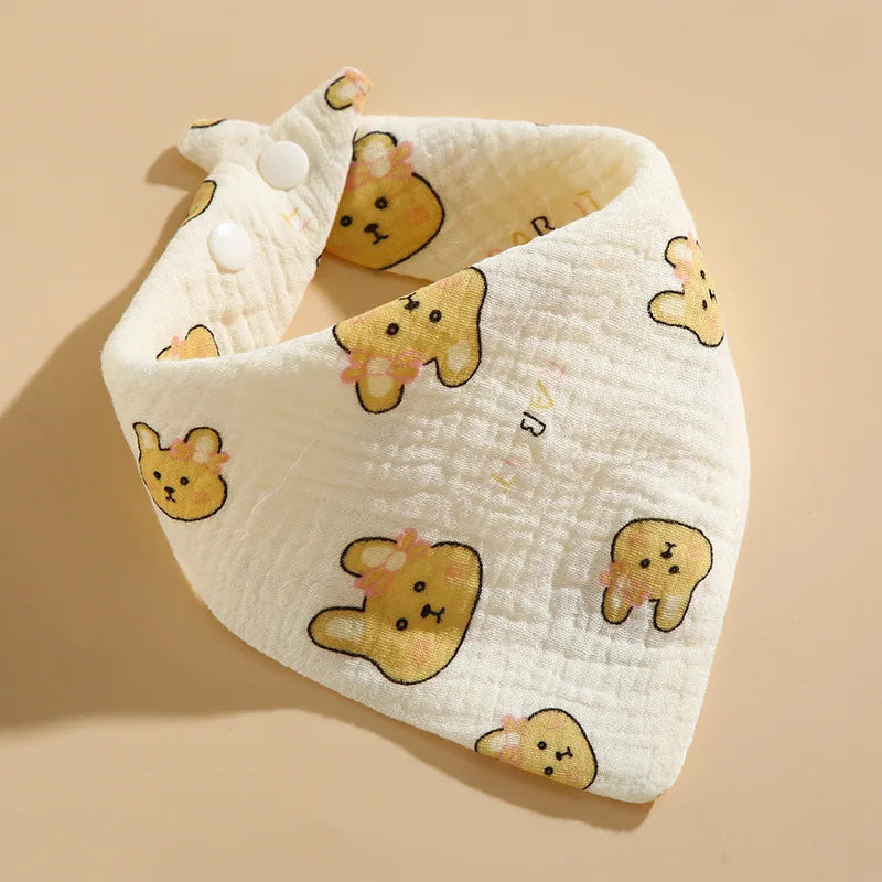 Baby Cotton Bib Burp Cloth | Soft Ruffle Cartoon Embroidery Snap