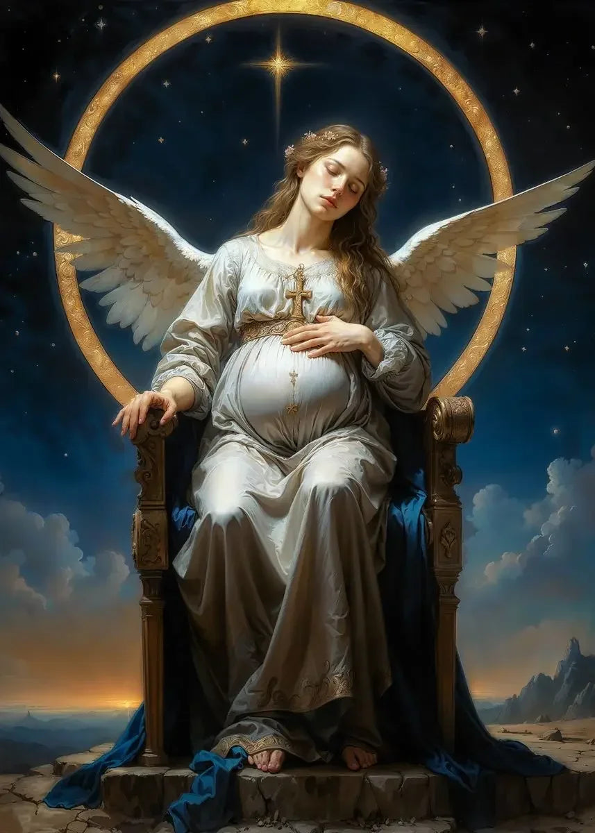 Nordic Religious Art Benevolent Portrait Of The Virgin Mary Archangel Canvas Painting, Wall Art for Living Room Home Decor Peaceful Pleasures Health and Wellness