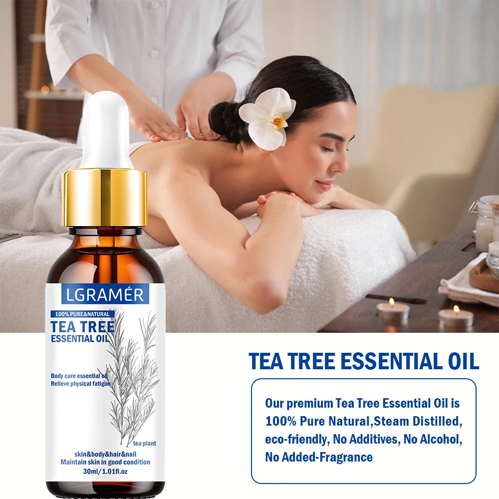 30ML Tea Tree Essential Oil ,100% Pure Nature for Aromatherapy, Diffuser, Humidifier, Woody, Relieving Stress，Massage Muscle Peaceful Pleasures Health and Wellness
