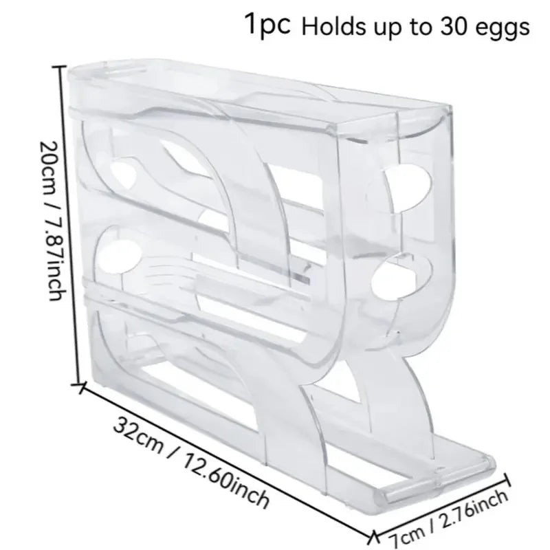 Automatic Rolling Egg Dispenser Tray – Holds 20 or 30 Eggs Egg Storage Organizer Peaceful Pleasures Health and Wellness 4 Tiers-Transparent