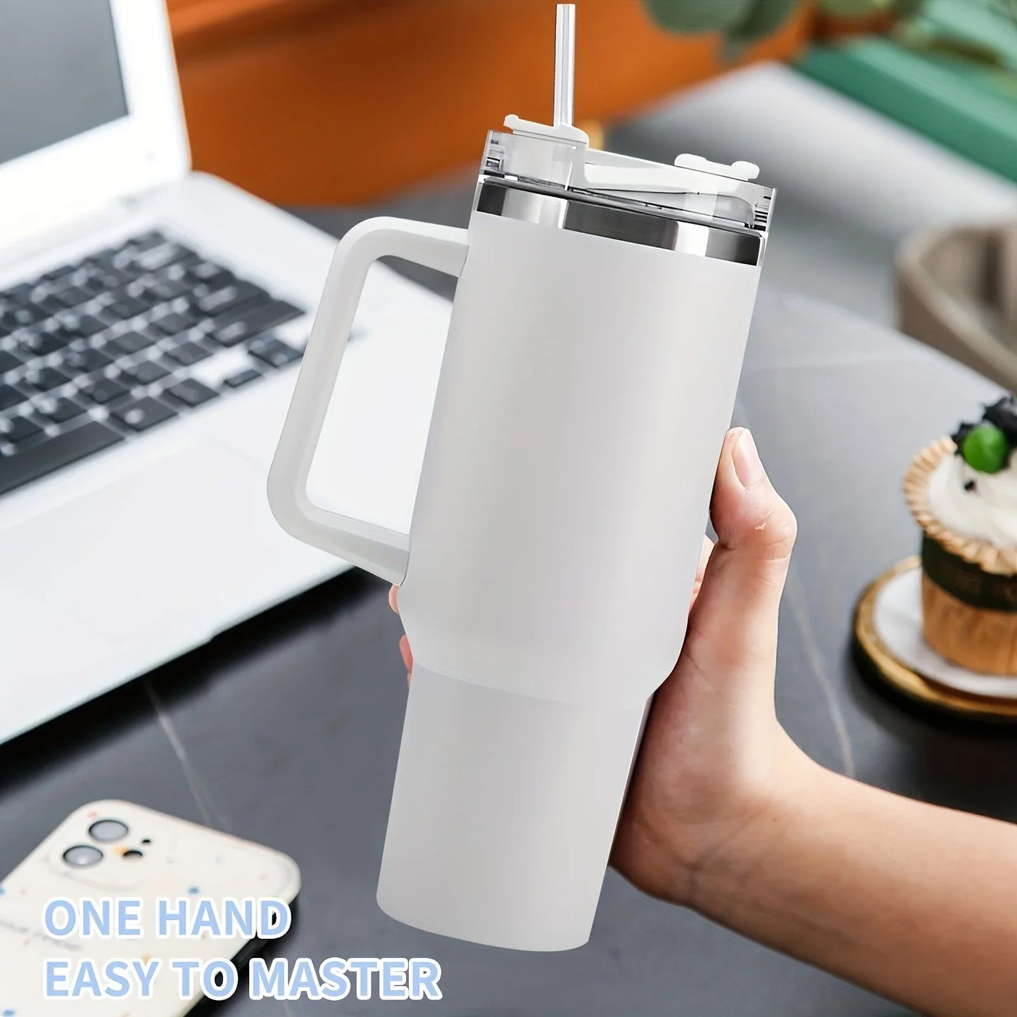 40oz Insulated Tumbler with Handle – Stainless Steel Travel Cup
