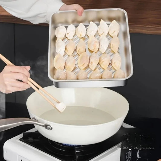 Stainless Steel Covered Dumpling Plate Rice Plates Rectangular Tray Barbecue Plates Vegetable Plates Practical Kitchen Tools New Peaceful Pleasures Health and Wellness