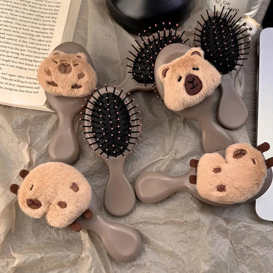 Plush Capybara Mini Paddle Hair Brush – Cute Detangling Tool Mini Paddle Hair Brush Oasis Select