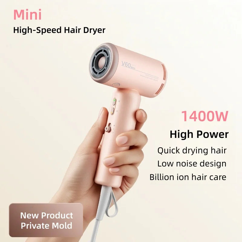 New Generation Mini High-Speed Hair Dryer 1400W High-Power Silent 100 Billion Negative Ion Hair Care Home Travel Hair Dryer 220v Peaceful Pleasures Health and Wellness