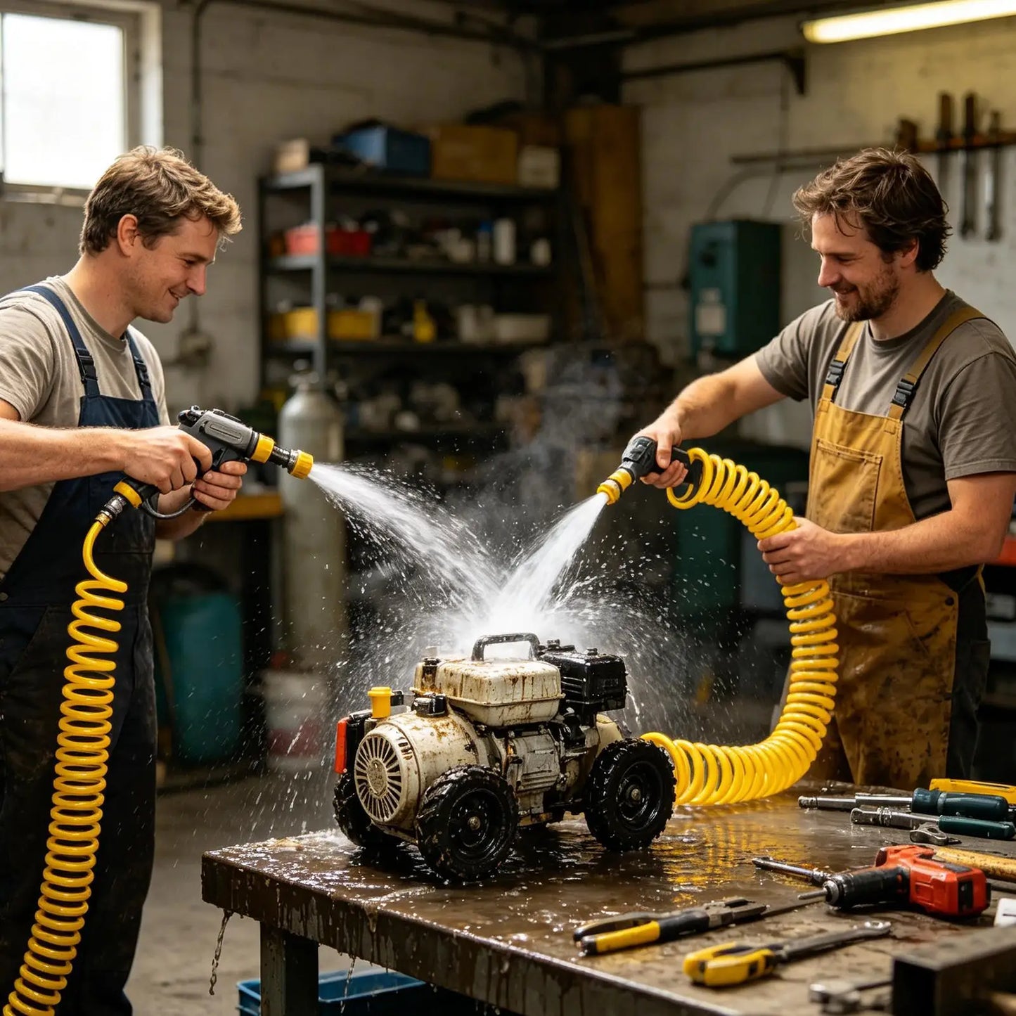 Retractable Coil Garden Hose with Multi-Pattern Spray Nozzle