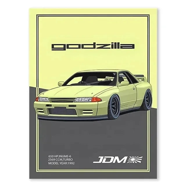 JDM GTR Sports Car Canvas Wall Art Poster | Boys Room Decor