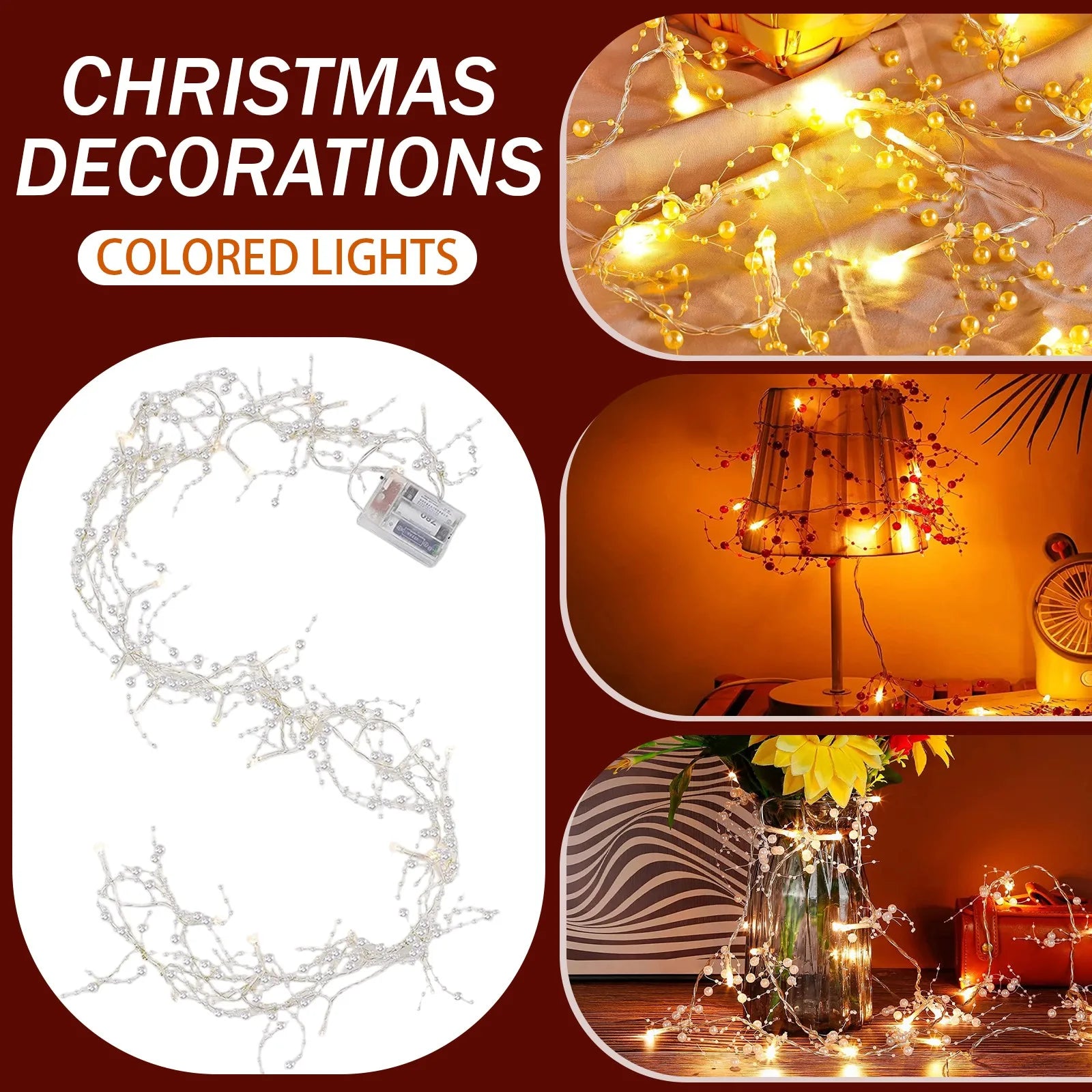 Lighted Berry Beaded Garland Christmas Decorations For Indoor Outdoor Home Mantel Fireplace Holiday Party Decor 10FT Peaceful Pleasures Health and Wellness
