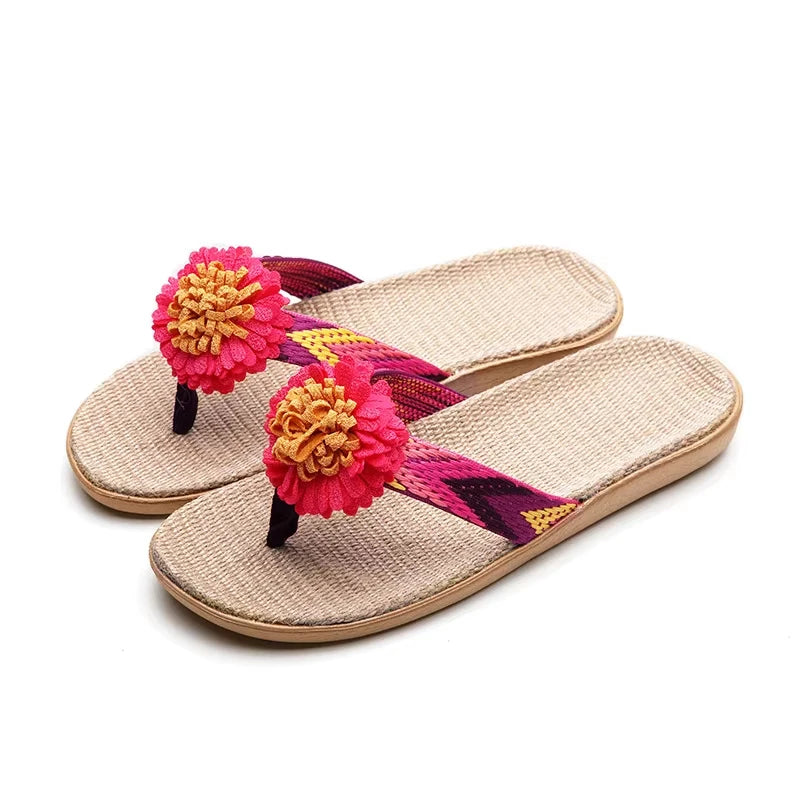 Men's Linen Flip Flops Striped EVA Non-Slip Beach Sandals