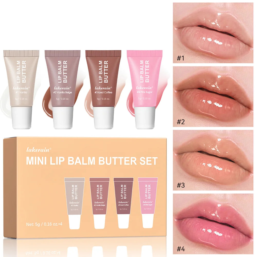 Lakerain 4-Pc Mirror Lip Gloss Set – Moisturizing Lip Balm Kit Lip Gloss Set Peaceful Pleasures Health and Wellness