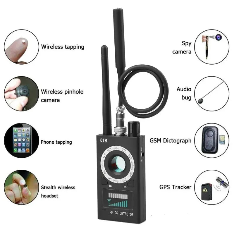 New K18 Multi-function Anti-Candid Cam Wireless Lens Device Finder 1MHz-6.5GHz GSM Audio Bug Finder GPS Signal RF Tracker Detect Peaceful Pleasures Health and Wellness