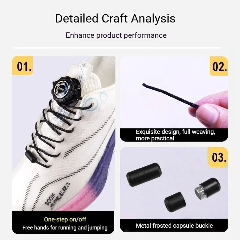 Easy Installation Automatic Shoelaces Without Ties Black White Swivel Buckle Laces Thick Rope Sneakers Shoelace Shoe Accessories Peaceful Pleasures Health and Wellness