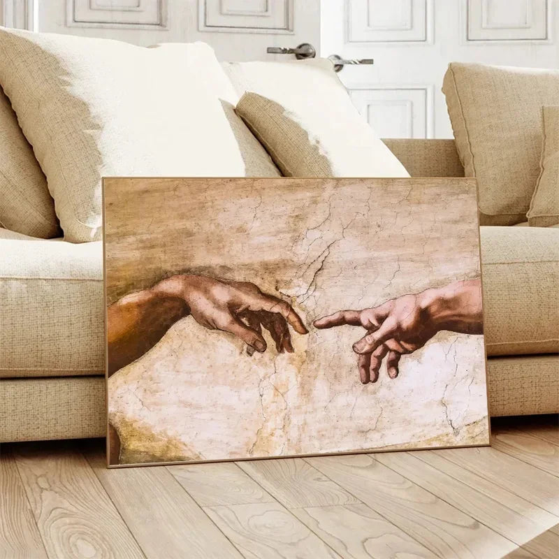 The Creation of Adam By Michelangelo Fallen Angel Posters Canvas Painting And Prints Wall Art HD Pictures Living Room Home De Peaceful Pleasures Health and Wellness