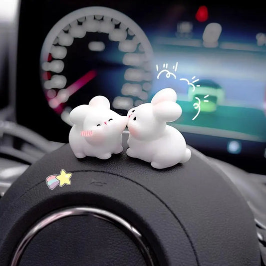 2Pcs Cartoon Kiss Face Rabbit Kitten Doll Ornaments Funny Resin Ducks Frogs Figurines Ornaments Car Interior Dashboard Ornaments Peaceful Pleasures Health and Wellness