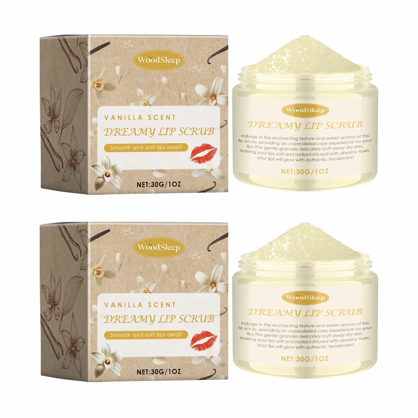 WOODSLEEP Coconut Vanilla Lip Scrub – Exfoliate & Moisturize