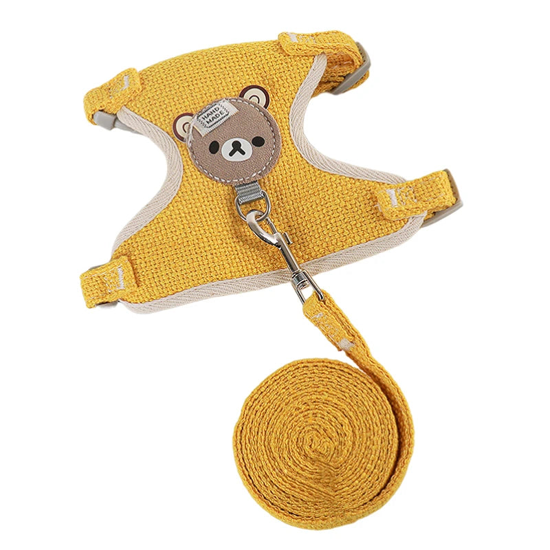 Cat Dog Harness with Lead Leash Adjustable Vest Mesh Breathable Adjustable Chest Harness Outdoor Walking Cat Pet Supplies Peaceful Pleasures Health and Wellness Yellow S