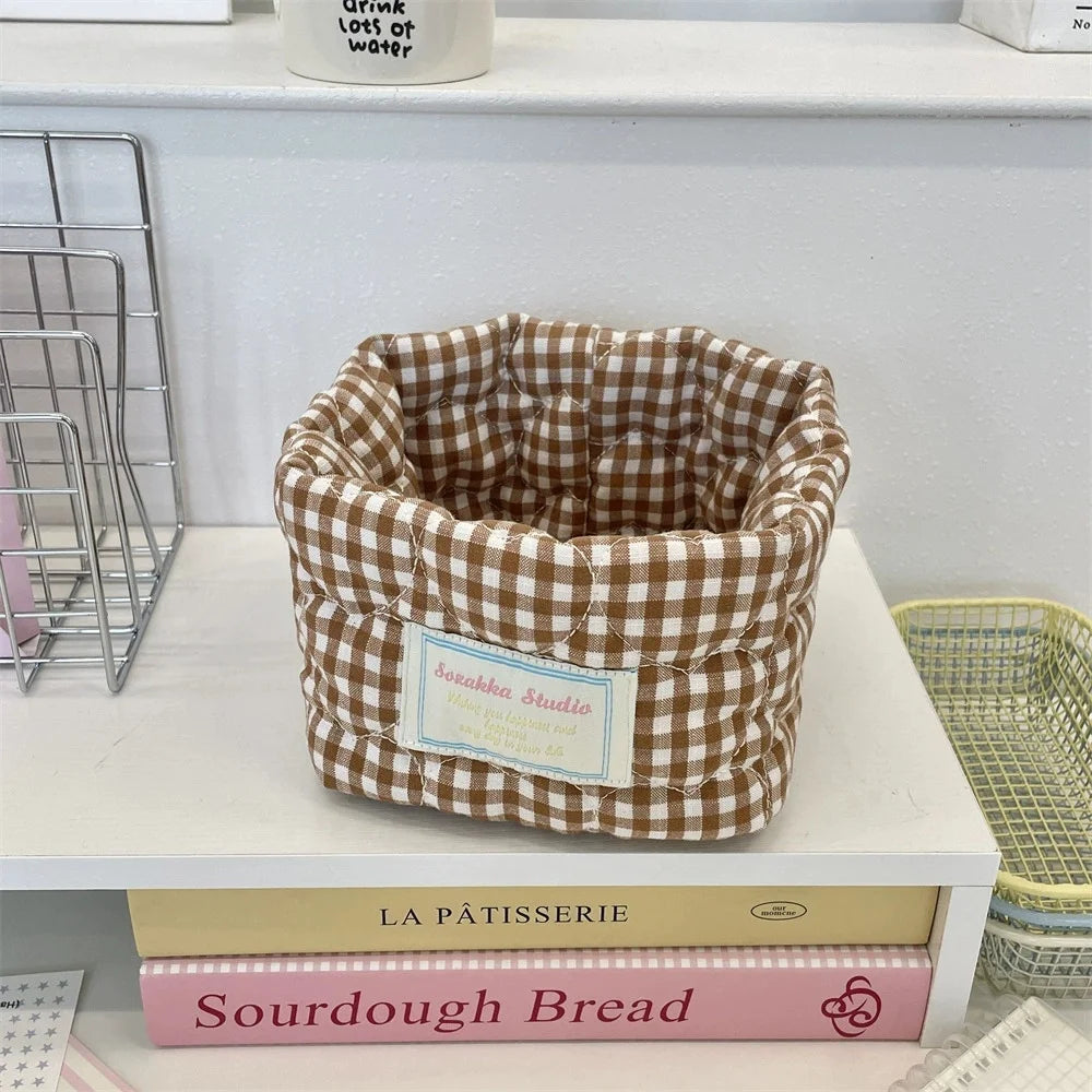 Foldable Checkered Heart Storage Basket | Quilted Organizer