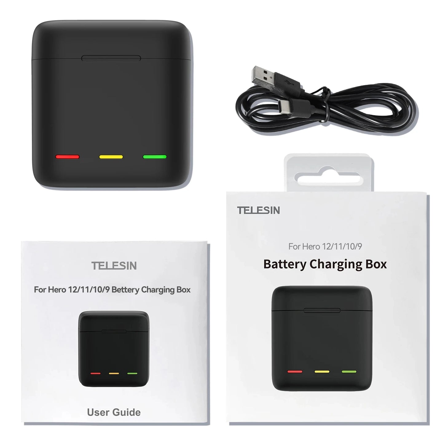 TELESIN Endurence Battery Charger Portable Fast Charging Storage for GoPro Hero 12 11 10 9 Black Action Camera Accessories Peaceful Pleasures Health and Wellness
