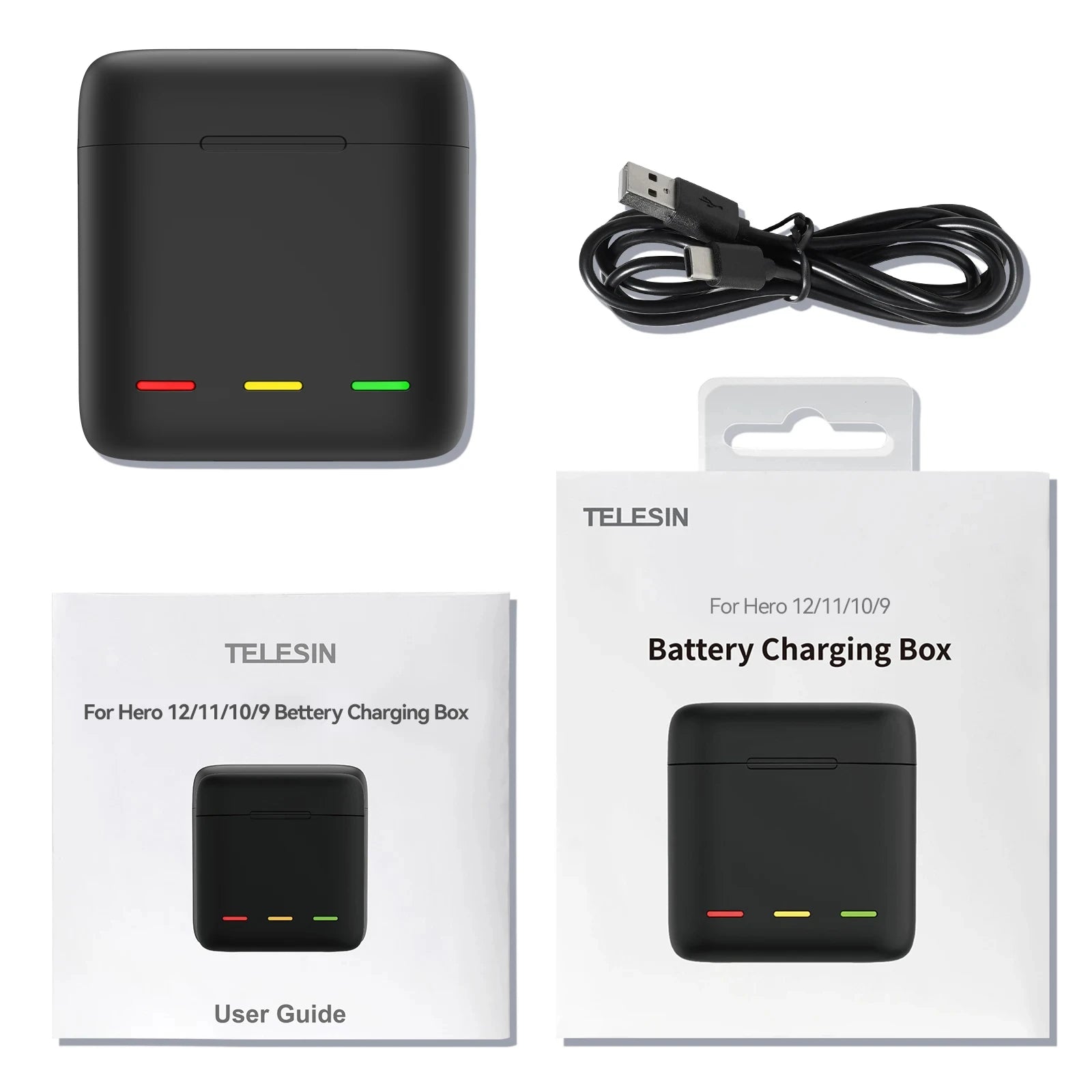 TELESIN Endurence Battery Charger Portable Fast Charging Storage for GoPro Hero 12 11 10 9 Black Action Camera Accessories Peaceful Pleasures Health and Wellness