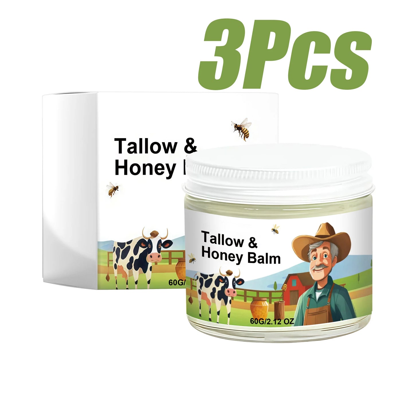 Tallow & Honey Balm – Deep Moisturizer for Dry Skin (60g) Peaceful Pleasures Health and Wellness 3Pcs