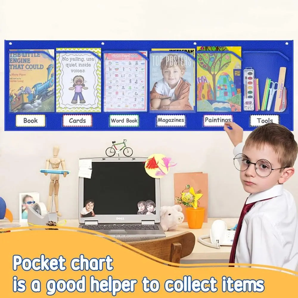 Wall Pocket Chart 6 Clear Pockets – Homework & Class Organizer