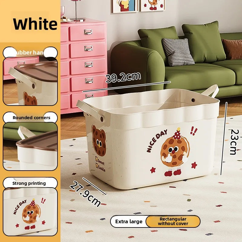 Cartoon Pattern Lidded Storage Box for Toys Snacks Dustproof Desktop Container Household Storage Solution for Various Items Peaceful Pleasures Health and Wellness WH without Lid XXL 1 Pc