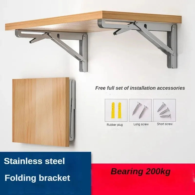 2PCS Folding Wall Shelf Brackets – Stainless Steel Right Angle