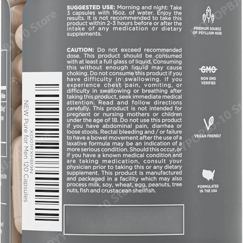 Psyllium Husk Fiber Capsules – Plant Based Vegan, 120 Caps