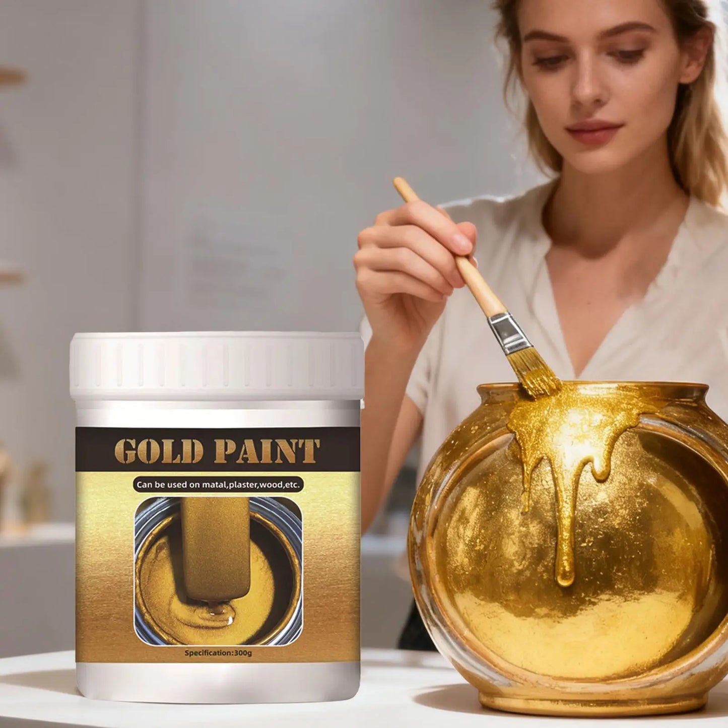 Gold Craft Paint 300g Water-Based Metallicliquid Paint For Wood, Metal, Fabric & Furniture, DIY Painting Supplies, Iron Railing Peaceful Pleasures Health and Wellness