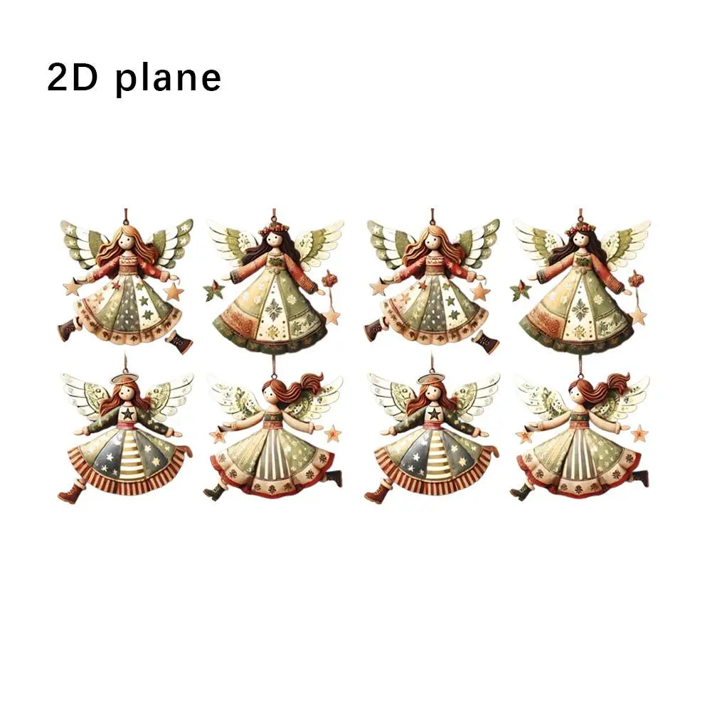 8PCS Christmas Wooden Flat Creative Retro Angel Doll Pendant Christmas Tree Pendant Supplies Colorful Versatile Decoration Peaceful Pleasures Health and Wellness Green