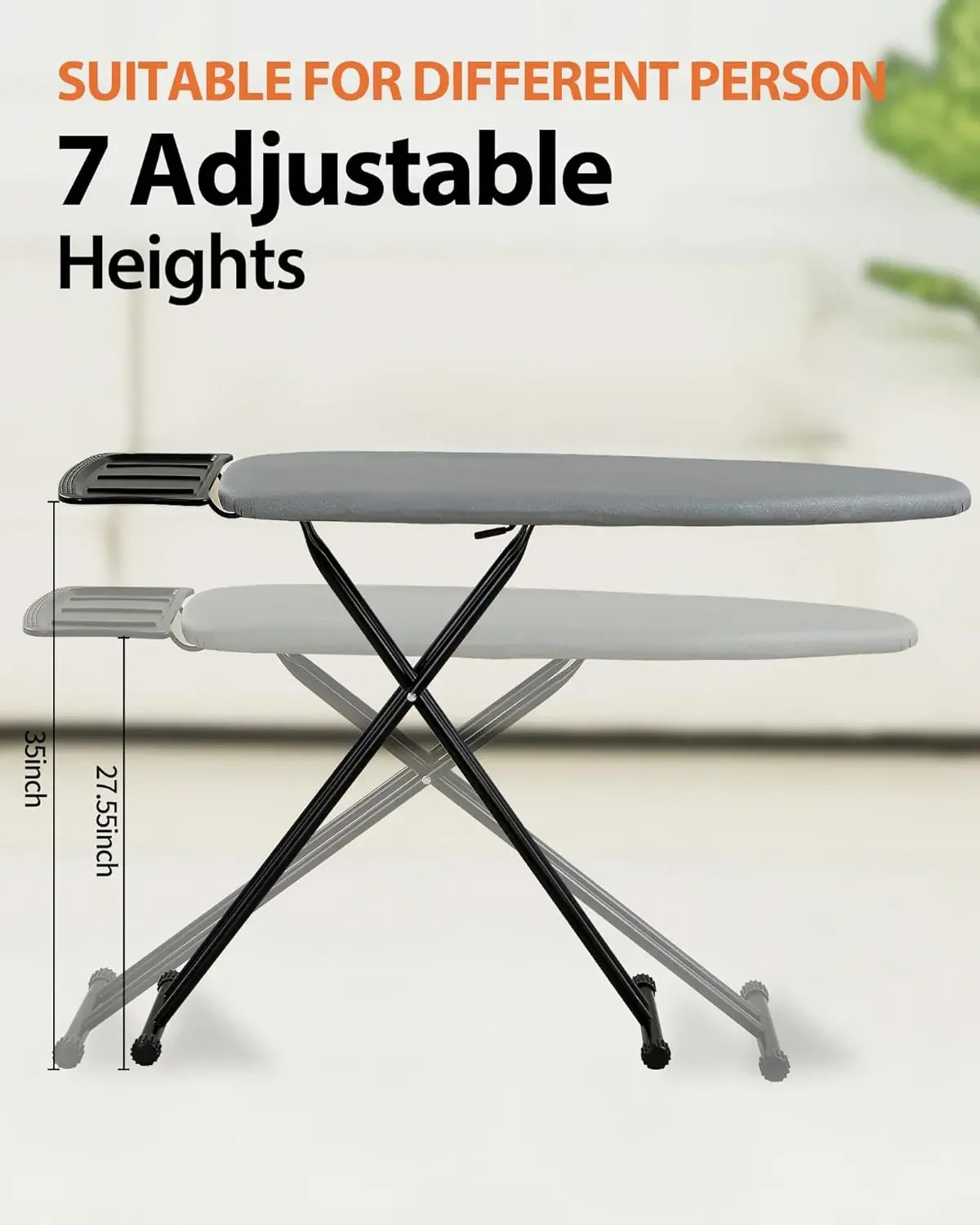 Extra Wide Foldable Ironing Board with Heat-Resistant Cover, Adjustable Height for Laundry Room, Gray Peaceful Pleasures Health and Wellness