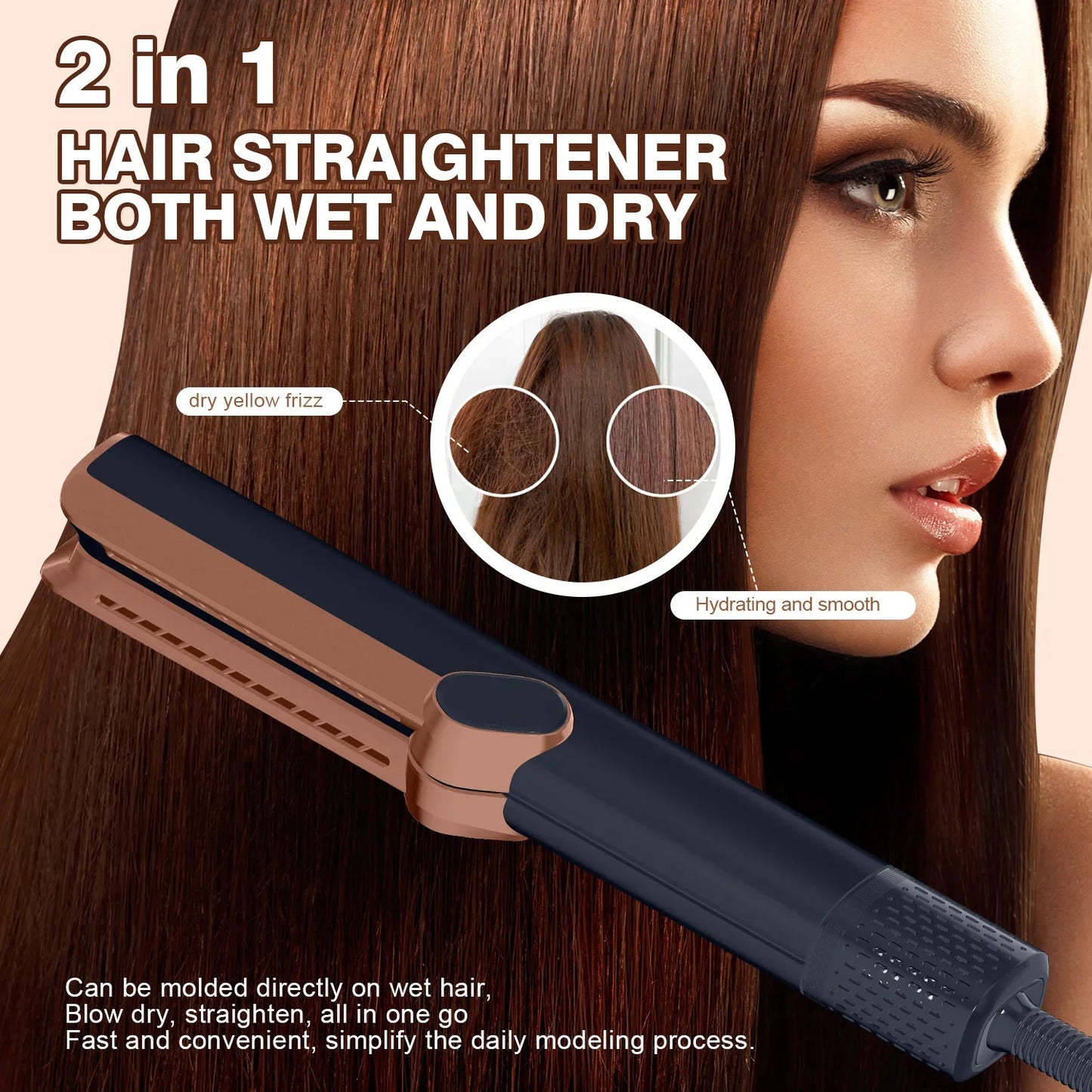2 in 1 Professional Hair Straightener Hair Dryer Wet & Dry Air Styling Flat Iron Negative Ion Iron Hair Straightener 220V Peaceful Pleasures Health and Wellness