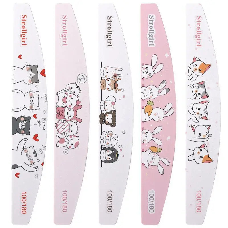 Cartoon Nail Files 5-Pack | Double-Sided 100/180 Grit Manicure
